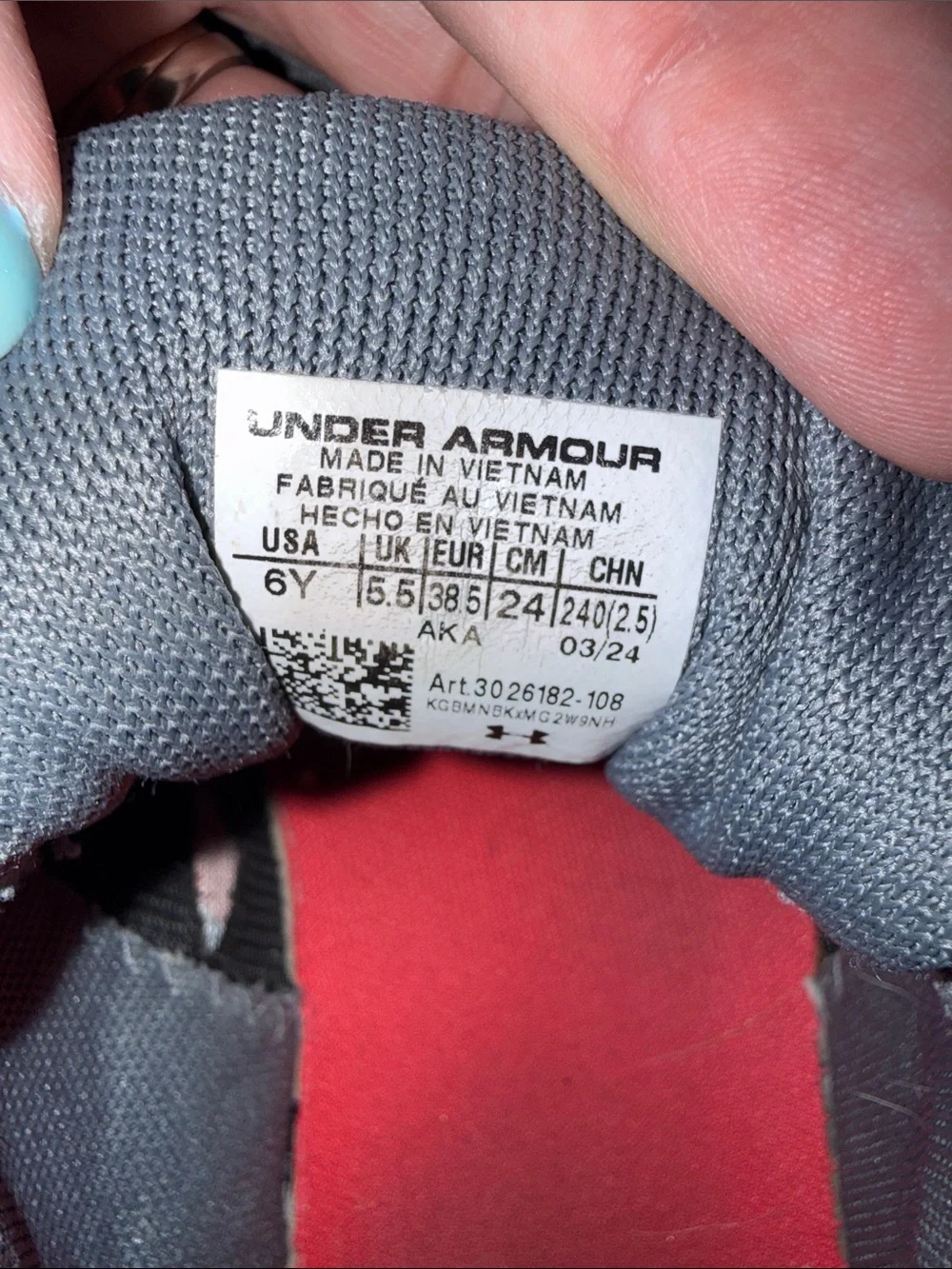 Under Armour Kids Gray Sneakers with Red Logo